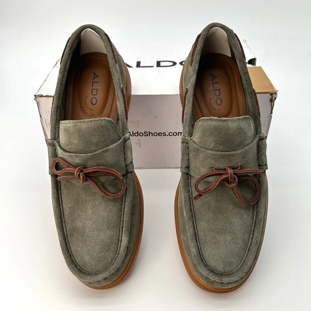 ALDO Bazzz Mens Loafer Size 9.5 Olive Green Suede Boat Shoes Pillow Walk NEW